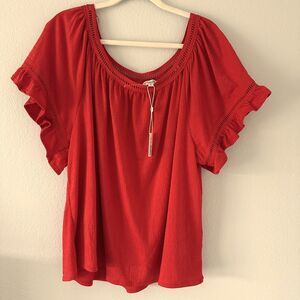 Max Studio Women's Blouse Size (3X) Orange Ruffle Sleeve Peasant